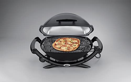 Weber Q2400 | Barbacoa Eléctrica Portátil con Soporte y Mesas Laterales, Parrilla Hierro Fundido, Tapa y Cuba de Aluminio, Área 54x39 cm, Gris Oscuro