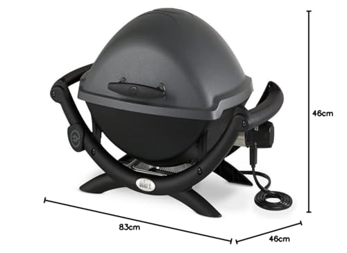 Weber Q2400 | Barbacoa Eléctrica Portátil con Soporte y Mesas Laterales, Parrilla Hierro Fundido, Tapa y Cuba de Aluminio, Área 54x39 cm, Gris Oscuro