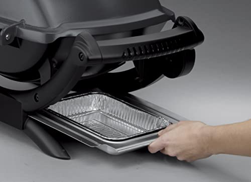 Weber Q1400 | Barbacoa Eléctrica Portátil con Soporte, Área 43x32 cm, Parrilla Hierro Fundido Dividida, Tapa y Cuba Aluminio, Gris Oscuro (52020853)