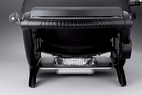 Weber Q2400 | Barbacoa Eléctrica Portátil con Soporte y Mesas Laterales, Parrilla Hierro Fundido, Tapa y Cuba de Aluminio, Área 54x39 cm, Gris Oscuro
