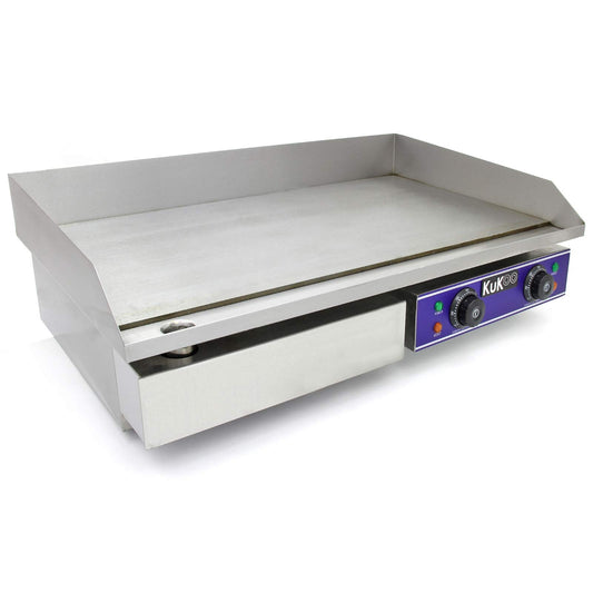 Plancha Eléctrica Antiadherente 70 cm | Acero Inoxidable, Parrilla BBQ, Termostato Ajustable, Protector Salpicaduras y Cajón Drenaje de Grasa