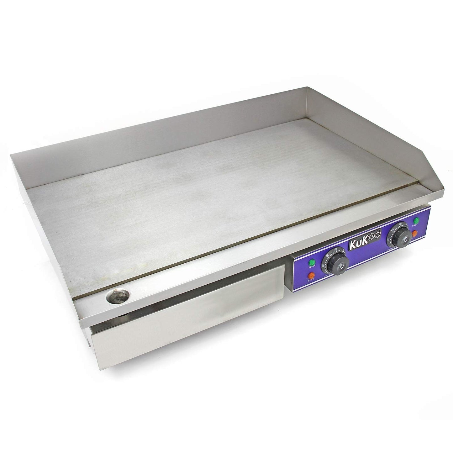 Plancha Eléctrica Antiadherente 70 cm | Acero Inoxidable, Parrilla BBQ, Termostato Ajustable, Protector Salpicaduras y Cajón Drenaje de Grasa