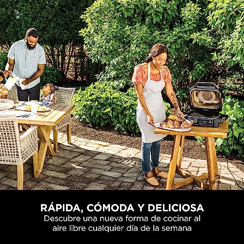 Ninja Woodfire OG701EU | Parrilla Eléctrica Exterior 7 en 1, Air Fry, Smoke, Roast, Bake, Antiadherente, Portátil, Gris/Negro