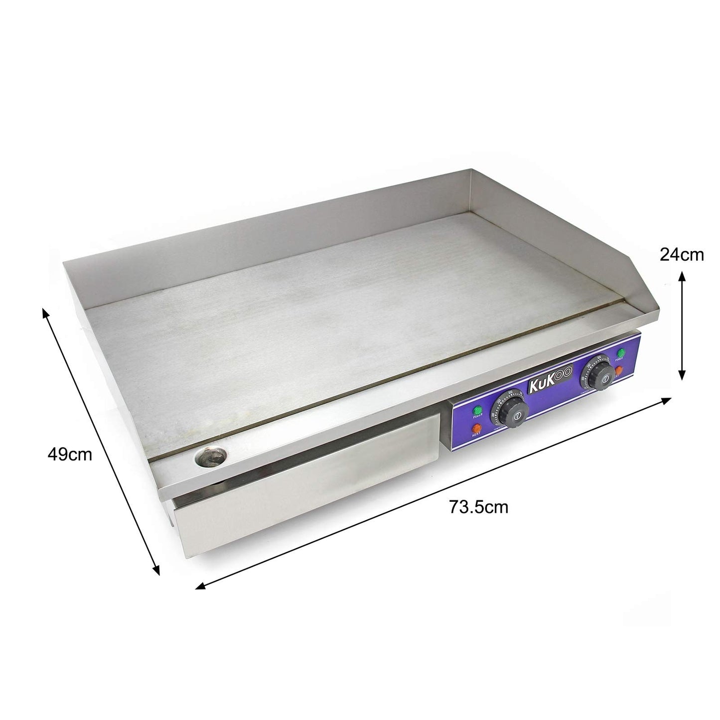 Plancha Eléctrica Antiadherente 70 cm | Acero Inoxidable, Parrilla BBQ, Termostato Ajustable, Protector Salpicaduras y Cajón Drenaje de Grasa