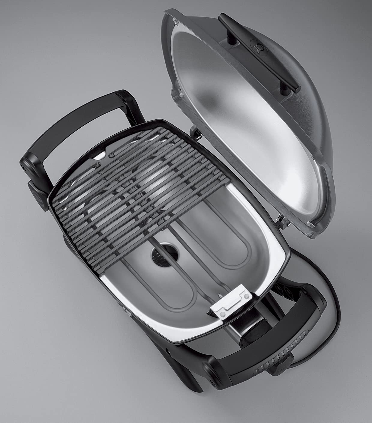 Weber Q1400 | Barbacoa Eléctrica Portátil con Soporte, Área 43x32 cm, Parrilla Hierro Fundido Dividida, Tapa y Cuba Aluminio, Gris Oscuro (52020853)