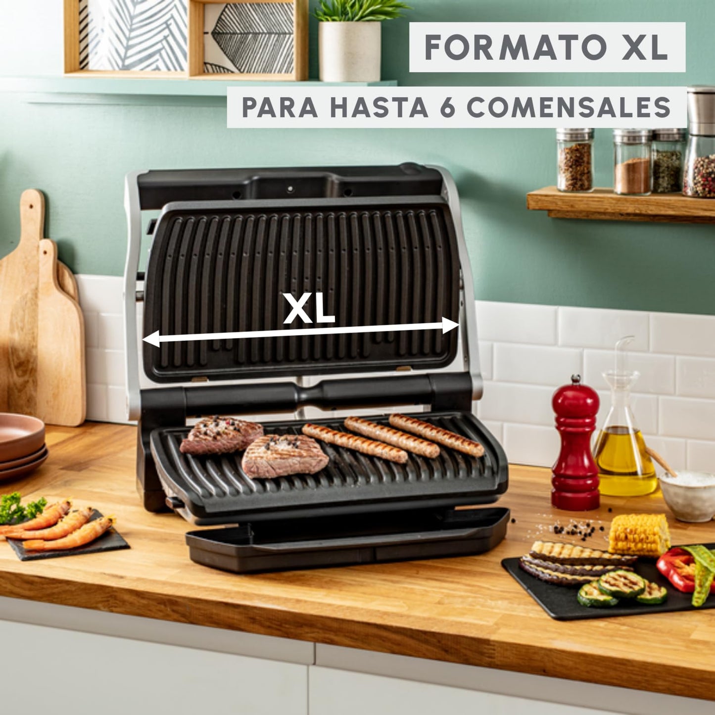 Moulinex Optigrill+ XL GI722D | Parrilla Eléctrica Interior, 9 Programas, Indicador de Cocción, Placas Antiadherentes, Carne, Pescado, Verduras