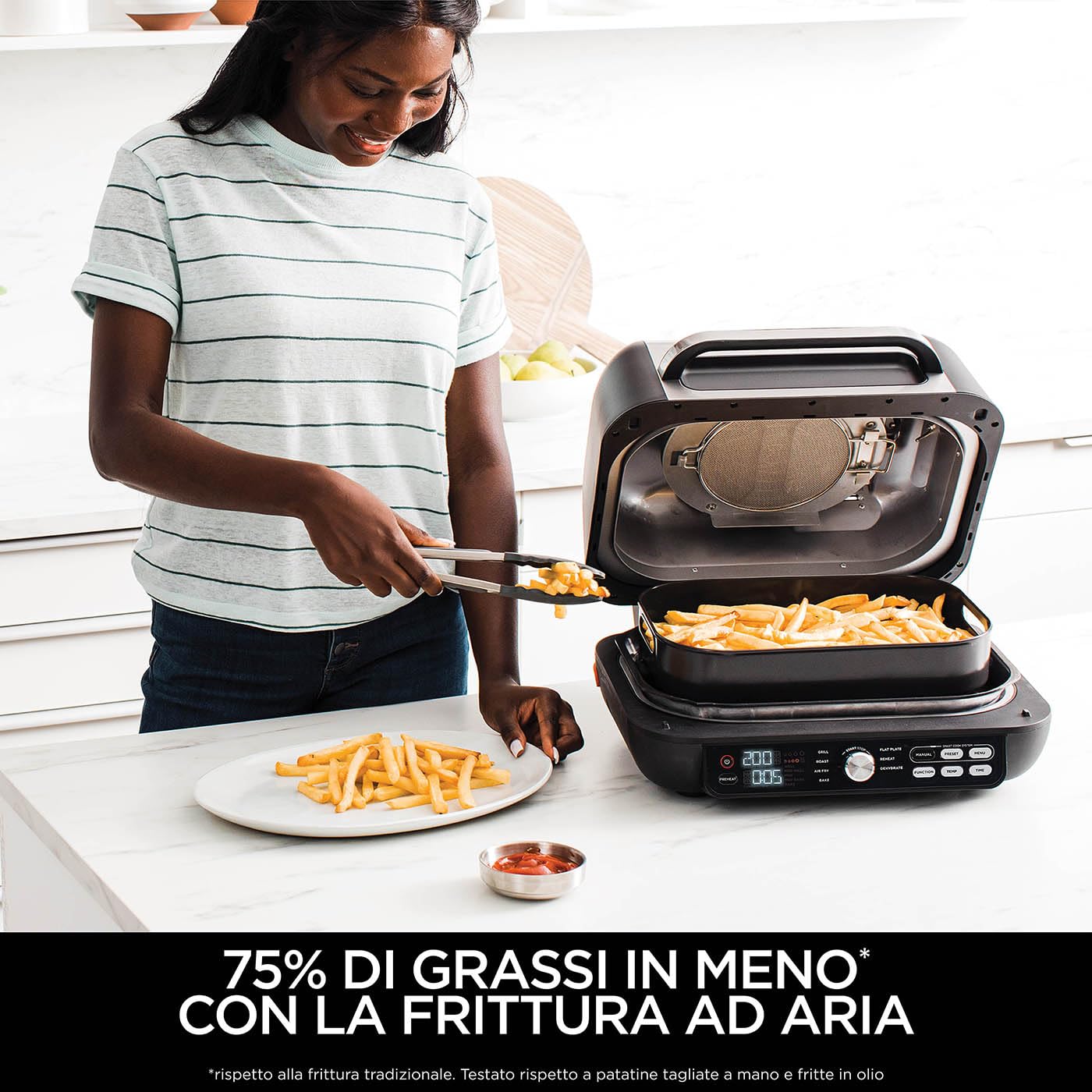 Ninja Foodi MAX PRO AG651EU | Parrilla, Plancha y Freidora de Aire 3,8 L, 7 en 1, Piezas Aptas para Lavavajillas, Plata/Negro