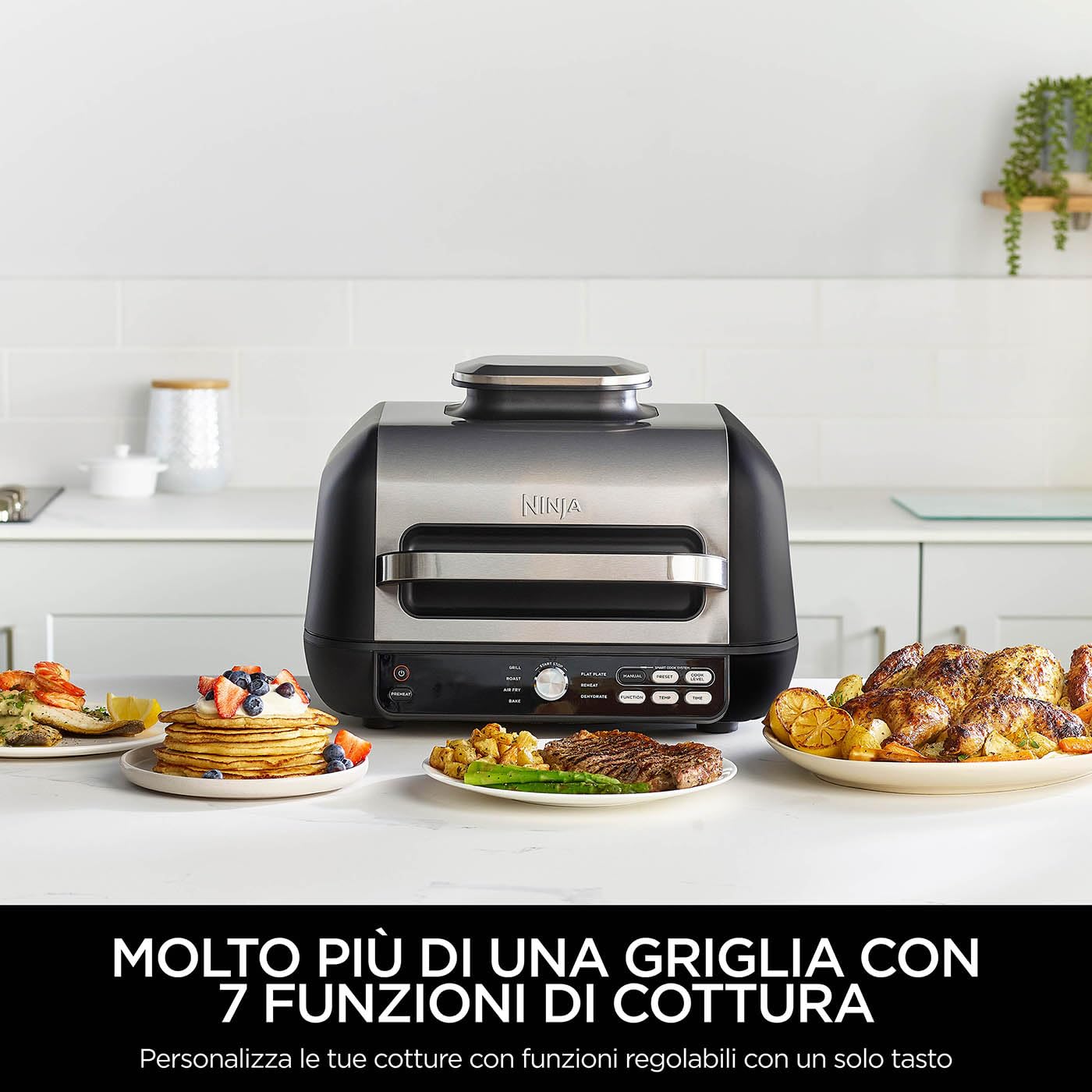 Ninja Foodi MAX PRO AG651EU | Parrilla, Plancha y Freidora de Aire 3,8 L, 7 en 1, Piezas Aptas para Lavavajillas, Plata/Negro