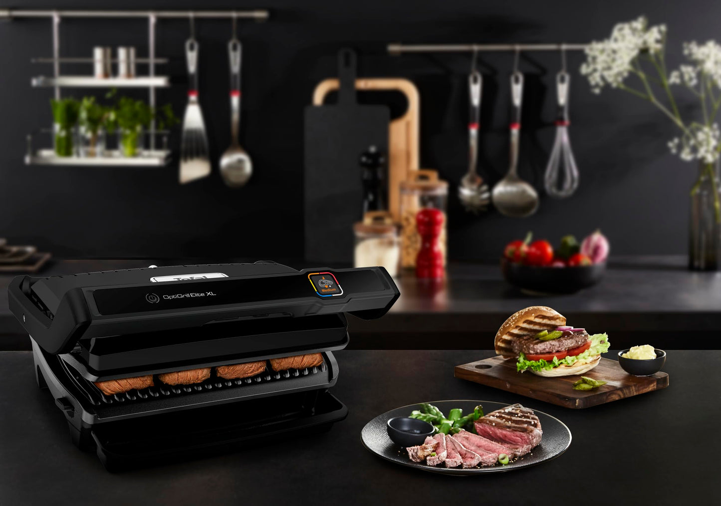 Tefal OptiGrill Elite XL GC760812 | Barbacoa de Contacto Eléctrica, 16 Programas, Pantalla Digital, Placas XL Desmontables, Negro