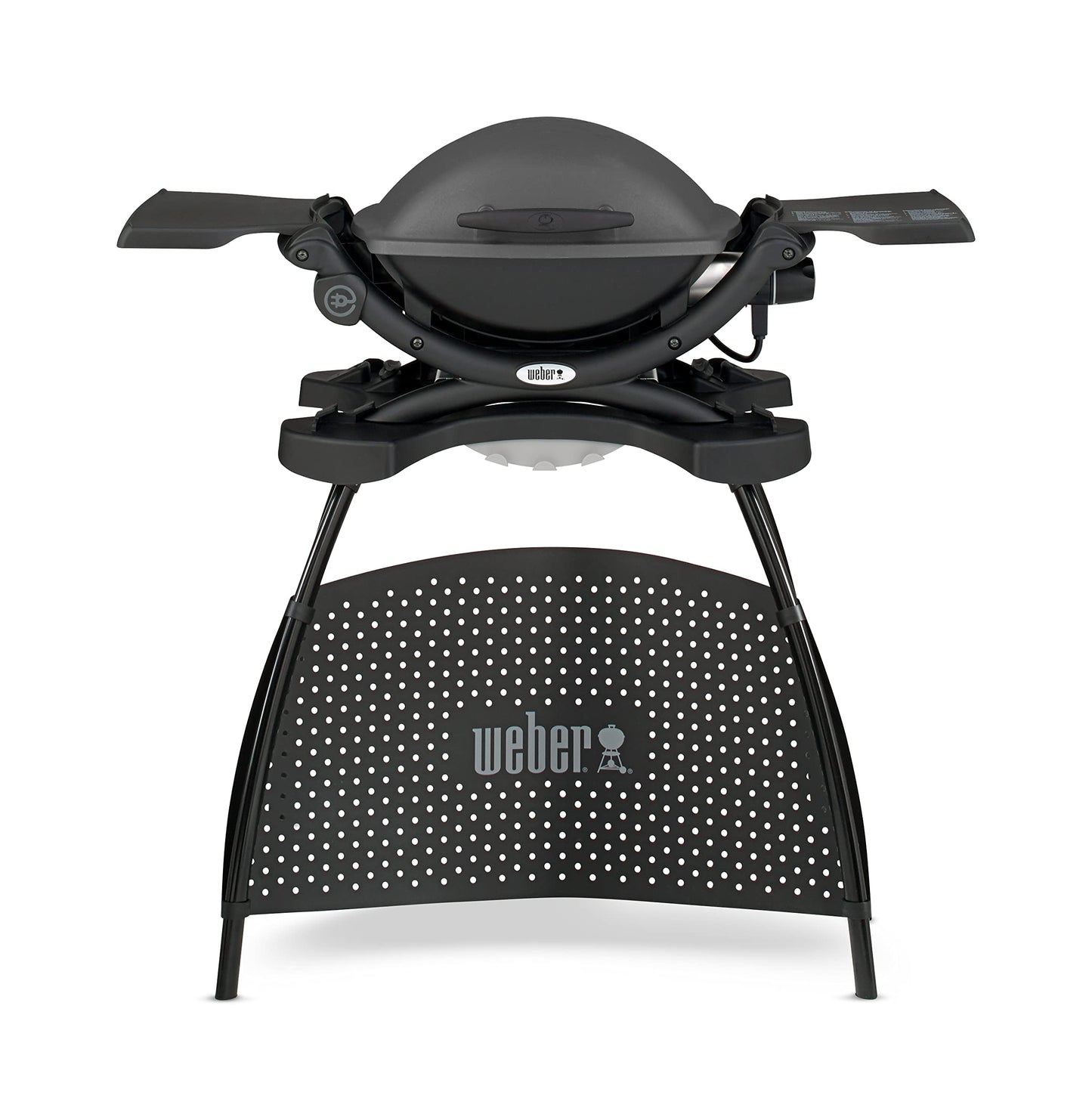 Weber Q1400 | Barbacoa Eléctrica Portátil con Soporte, Área 43x32 cm, Parrilla Hierro Fundido Dividida, Tapa y Cuba Aluminio, Gris Oscuro (52020853)
