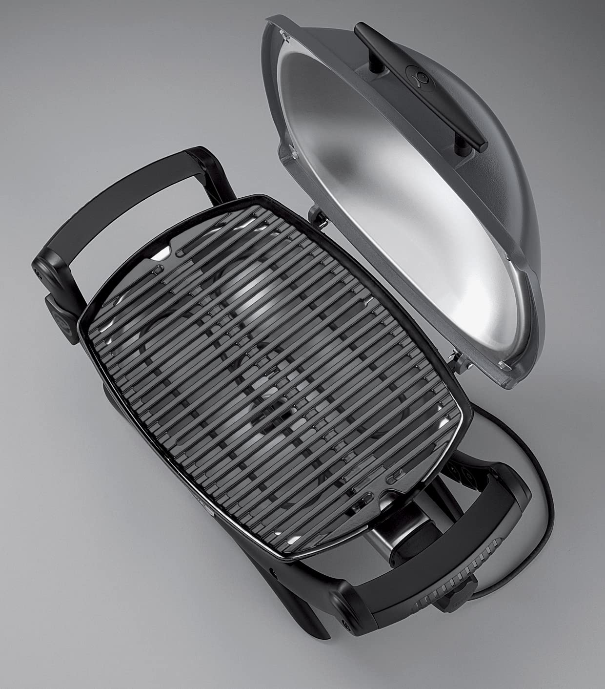 Weber Q1400 | Barbacoa Eléctrica Portátil con Soporte, Área 43x32 cm, Parrilla Hierro Fundido Dividida, Tapa y Cuba Aluminio, Gris Oscuro (52020853)