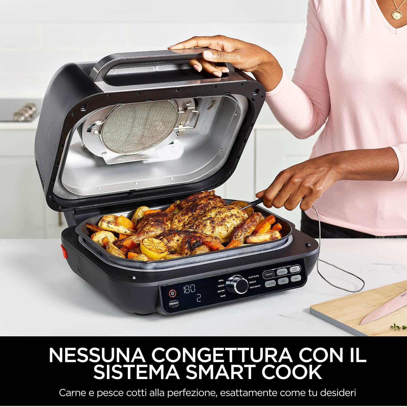 Ninja Foodi MAX PRO AG651EU | Parrilla, Plancha y Freidora de Aire 3,8 L, 7 en 1, Piezas Aptas para Lavavajillas, Plata/Negro