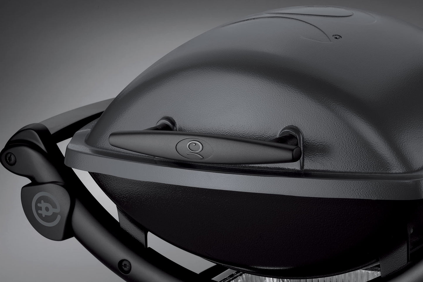 Weber Q1400 | Barbacoa Eléctrica Portátil con Soporte, Área 43x32 cm, Parrilla Hierro Fundido Dividida, Tapa y Cuba Aluminio, Gris Oscuro (52020853)