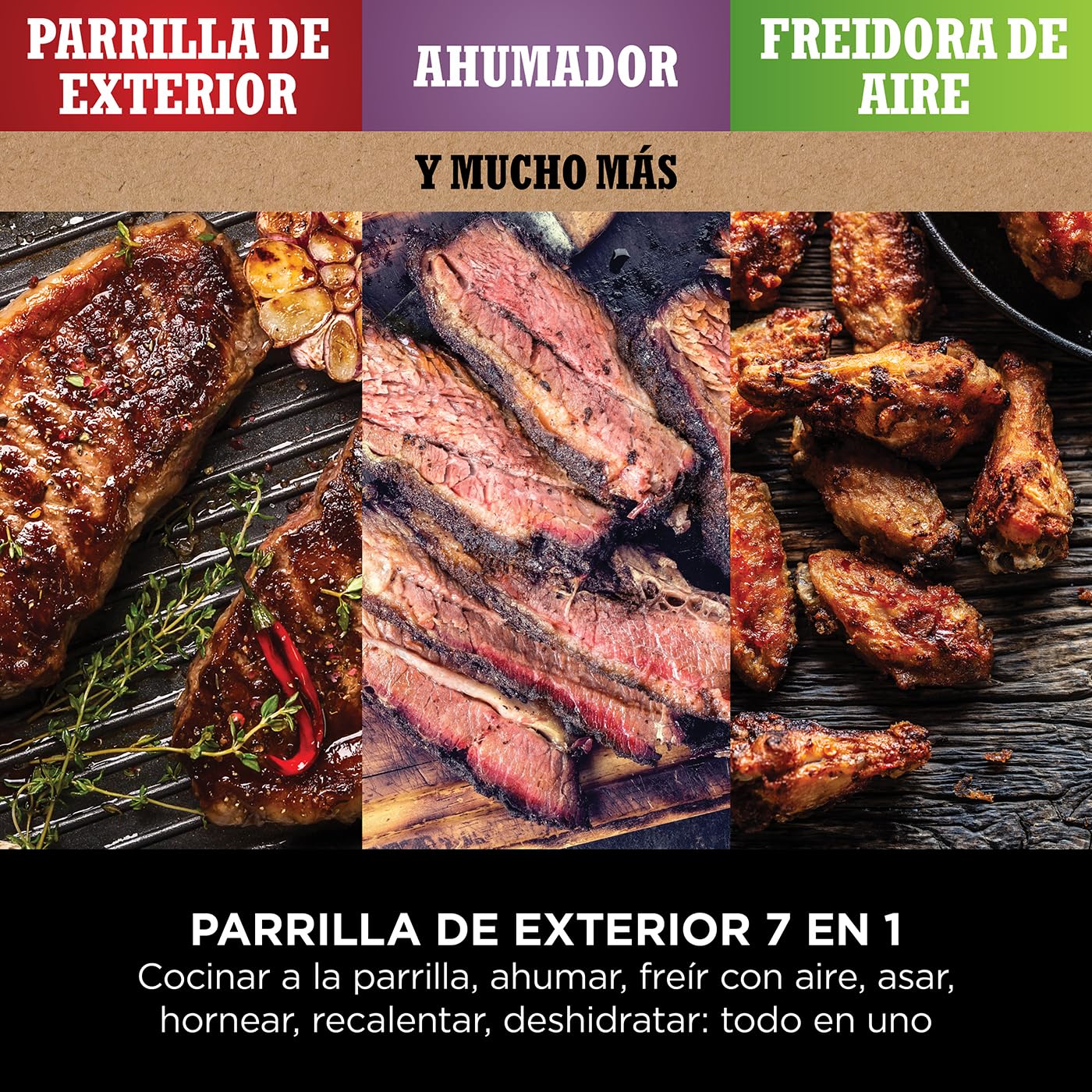 Ninja Woodfire OG701EU | Parrilla Eléctrica Exterior 7 en 1, Air Fry, Smoke, Roast, Bake, Antiadherente, Portátil, Gris/Negro