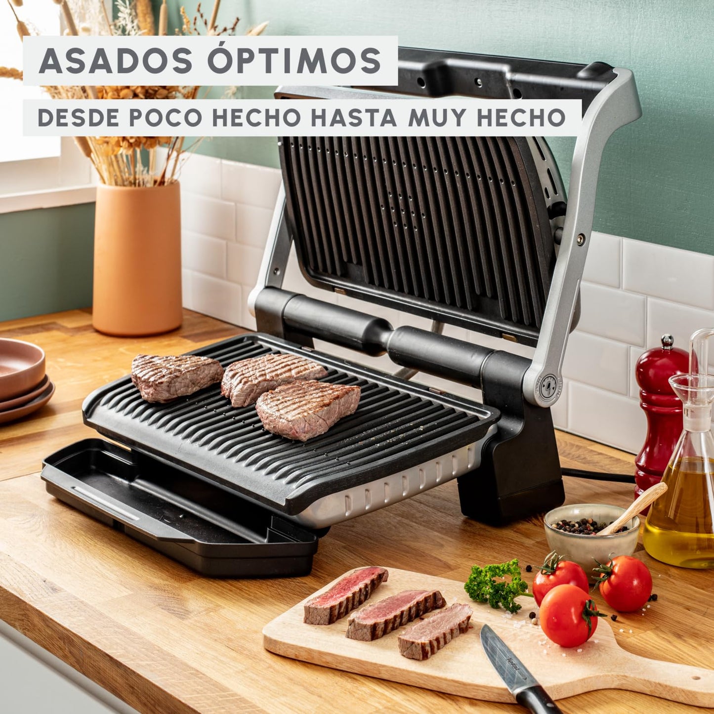 Moulinex Optigrill+ XL GI722D | Parrilla Eléctrica Interior, 9 Programas, Indicador de Cocción, Placas Antiadherentes, Carne, Pescado, Verduras