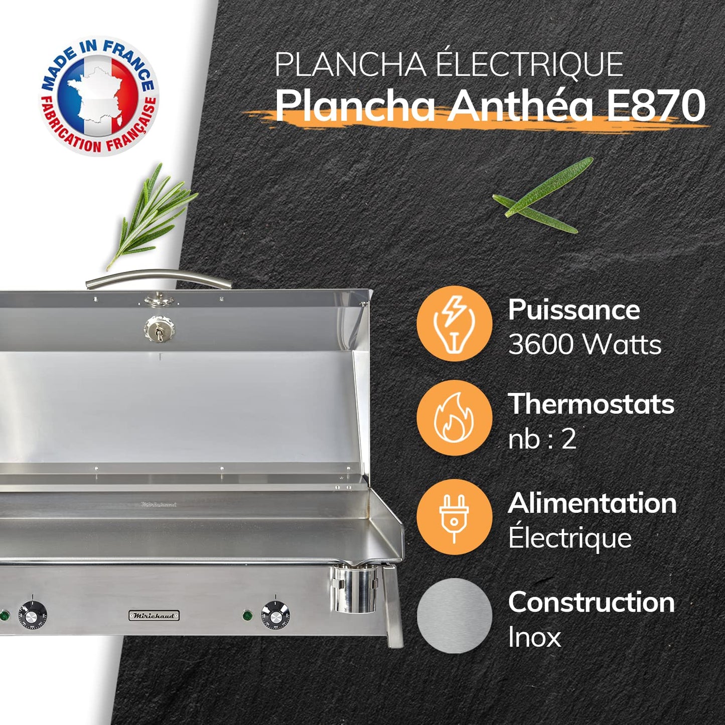 PLANCHAELEC, plancha eléctrica de acero inoxidable ANTHEA E870