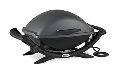 Weber Q2400 | Barbacoa Eléctrica Portátil con Soporte y Mesas Laterales, Parrilla Hierro Fundido, Tapa y Cuba de Aluminio, Área 54x39 cm, Gris Oscuro