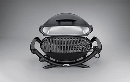Weber Q2400 | Barbacoa Eléctrica Portátil con Soporte y Mesas Laterales, Parrilla Hierro Fundido, Tapa y Cuba de Aluminio, Área 54x39 cm, Gris Oscuro