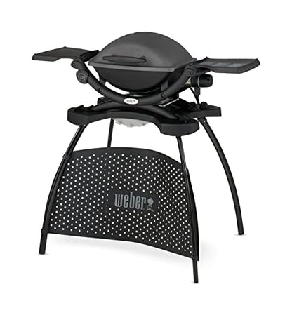 Weber Q1400 | Barbacoa Eléctrica Portátil con Soporte, Área 43x32 cm, Parrilla Hierro Fundido Dividida, Tapa y Cuba Aluminio, Gris Oscuro (52020853)