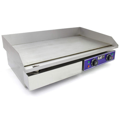 Plancha Eléctrica Antiadherente 70 cm | Acero Inoxidable, Parrilla BBQ, Termostato Ajustable, Protector Salpicaduras y Cajón Drenaje de Grasa