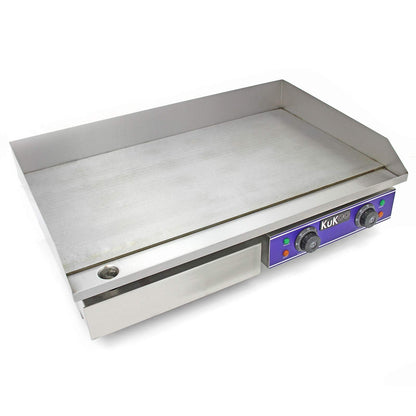 Plancha Eléctrica Antiadherente 70 cm | Acero Inoxidable, Parrilla BBQ, Termostato Ajustable, Protector Salpicaduras y Cajón Drenaje de Grasa