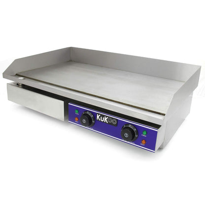 Plancha Eléctrica Antiadherente 70 cm | Acero Inoxidable, Parrilla BBQ, Termostato Ajustable, Protector Salpicaduras y Cajón Drenaje de Grasa