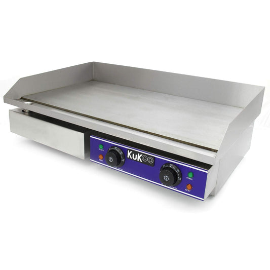 Plancha Eléctrica Antiadherente 70 cm | Acero Inoxidable, Parrilla BBQ, Termostato Ajustable, Protector Salpicaduras y Cajón Drenaje de Grasa
