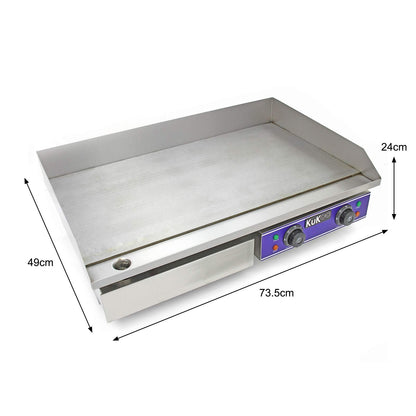 Plancha Eléctrica Antiadherente 70 cm | Acero Inoxidable, Parrilla BBQ, Termostato Ajustable, Protector Salpicaduras y Cajón Drenaje de Grasa