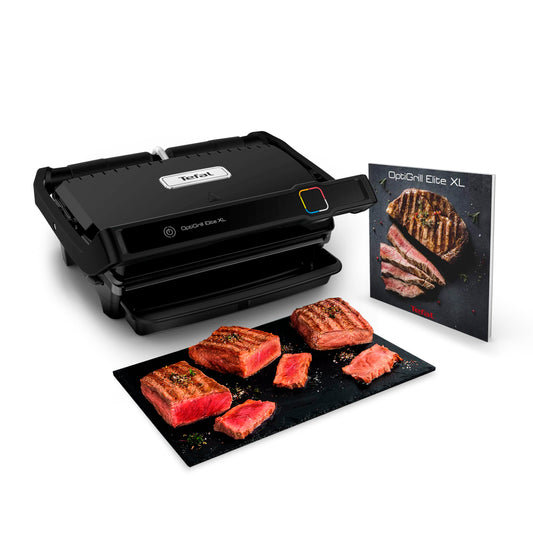Tefal OptiGrill Elite XL GC760812 | Barbacoa de Contacto Eléctrica, 16 Programas, Pantalla Digital, Placas XL Desmontables, Negro