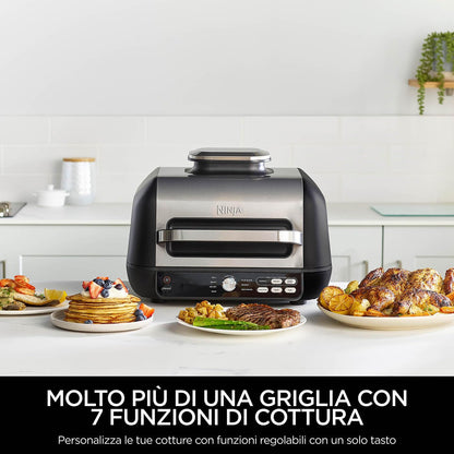 Ninja Foodi MAX PRO AG651EU | Parrilla, Plancha y Freidora de Aire 3,8 L, 7 en 1, Piezas Aptas para Lavavajillas, Plata/Negro